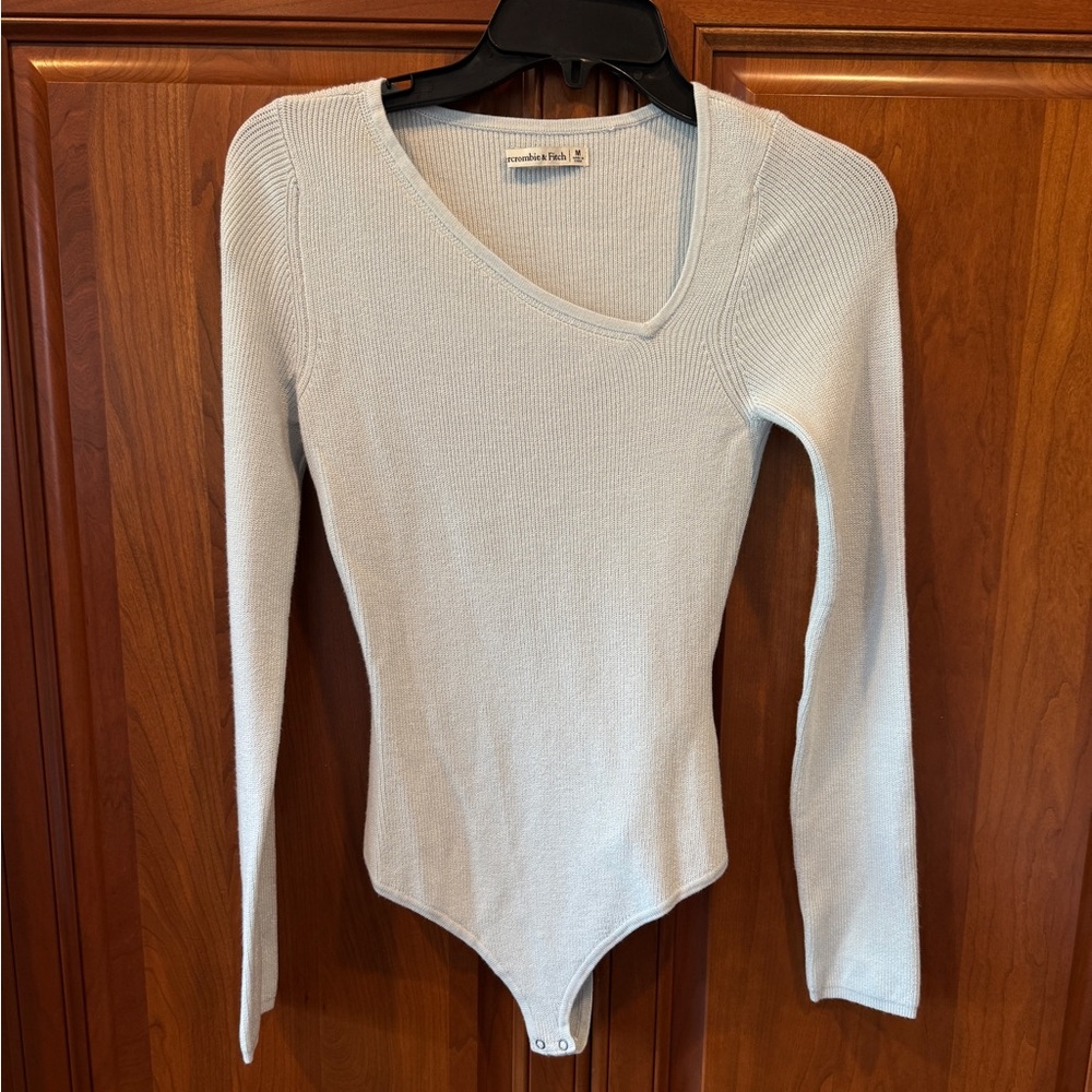 Abercrombie & Fitch Grayish Blue Asymmetrical Sweater Bodysuit